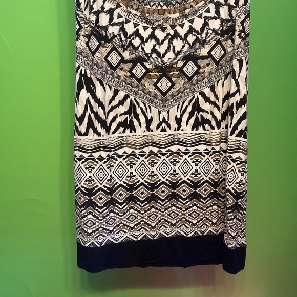 Ladies BoHo Olsen Europe Dress White black design size L 14 great shape long - Picture 2 of 6